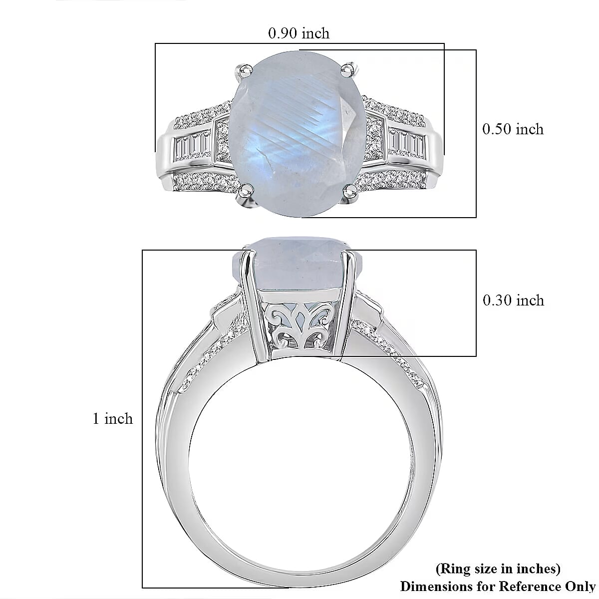 D'Joy Rainbow Moonstone and White Zircon 5.10 ctw Ring in Rhodium Over Sterling Silver (Size 5.5) image number 5