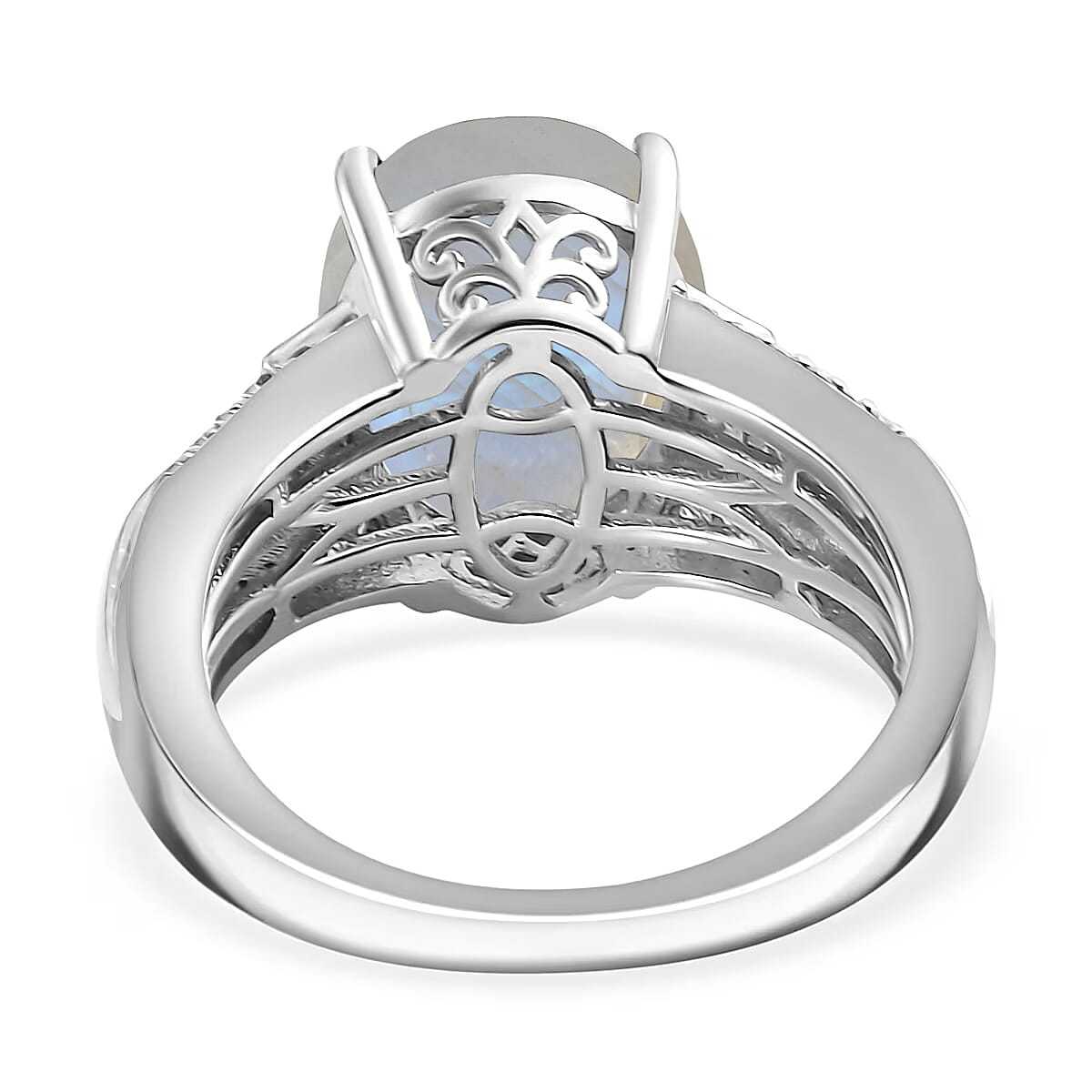 D'Joy Rainbow Moonstone and White Zircon 5.10 ctw Ring in Rhodium Over Sterling Silver (Size 9.5) image number 4