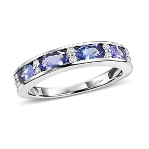 EverTrue Tanzanite and White Zircon 1.10 ctw Eternity Band Ring in Platinum Bond (Size 10.0)