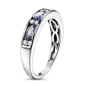 EverTrue Tanzanite and White Zircon 1.10 ctw Eternity Band Ring in Platinum Bond (Size 5.0)