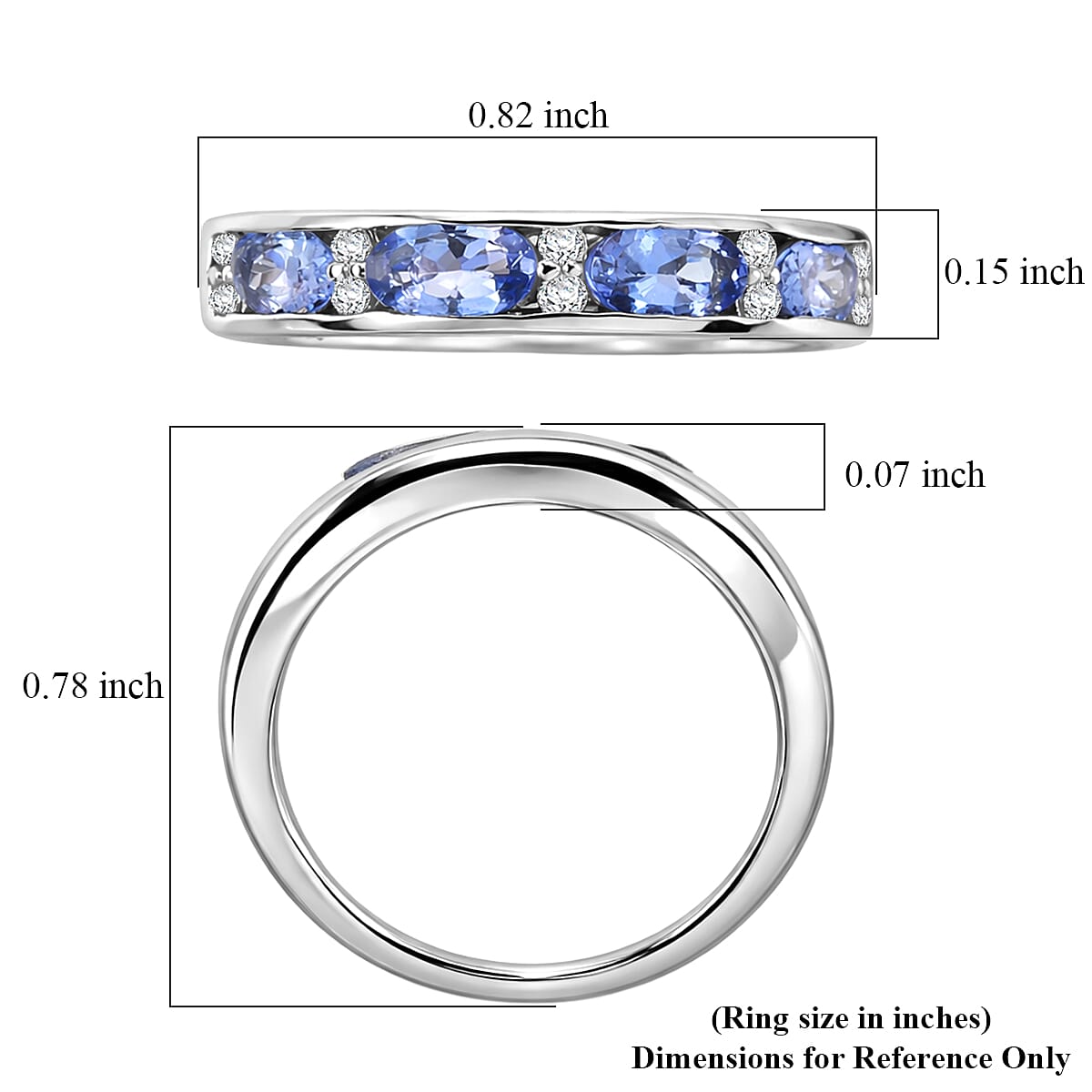 EverTrue Tanzanite and White Zircon 1.10 ctw Eternity Band Ring in Platinum Bond (Size 5.0) image number 5