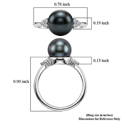 Premium Tahitian Pearl and Luxuriant Lab Grown Diamond 0.10 ctw Celestial Orbit Ring in Rhodium Over Sterling Silver (Size 6.0)