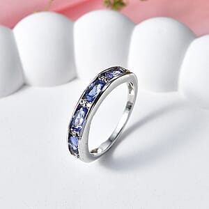 EverTrue Tanzanite and White Zircon 1.10 ctw Eternity Band Ring in Platinum Bond (Size 6.0)