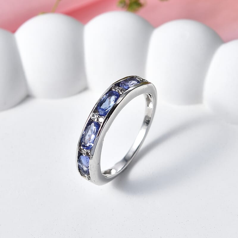 EverTrue Tanzanite and White Zircon 1.10 ctw Eternity Band Ring in Platinum Bond (Size 6.0)