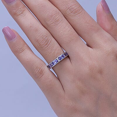EverTrue Tanzanite and White Zircon 1.10 ctw Eternity Band Ring in Platinum Bond (Size 6.0)