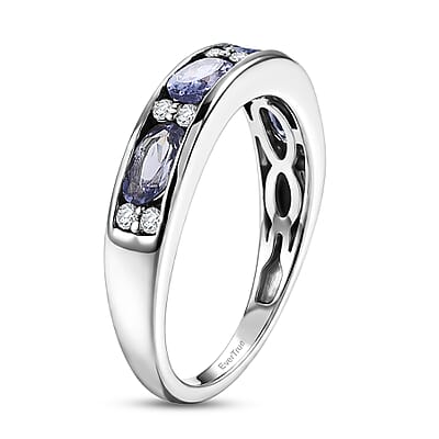 EverTrue Tanzanite and White Zircon 1.10 ctw Eternity Band Ring in Platinum Bond (Size 6.0)