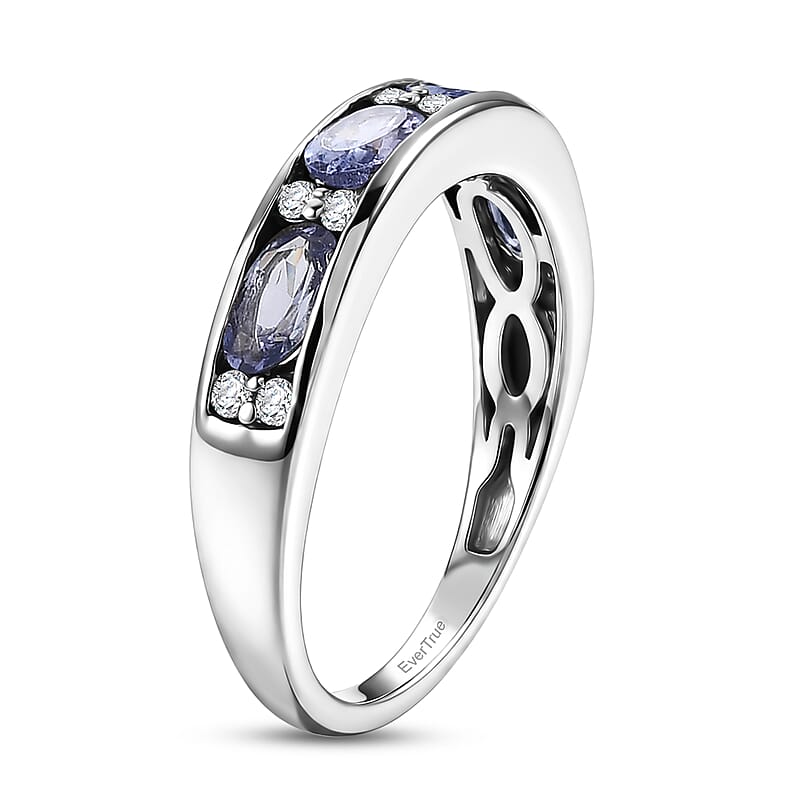 EverTrue Tanzanite and White Zircon 1.10 ctw Eternity Band Ring in Platinum Bond (Size 6.0)