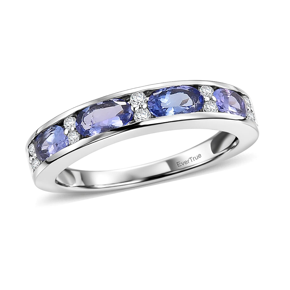 EverTrue Tanzanite and White Zircon 1.10 ctw Eternity Band Ring in Platinum Bond (Size 7.0)