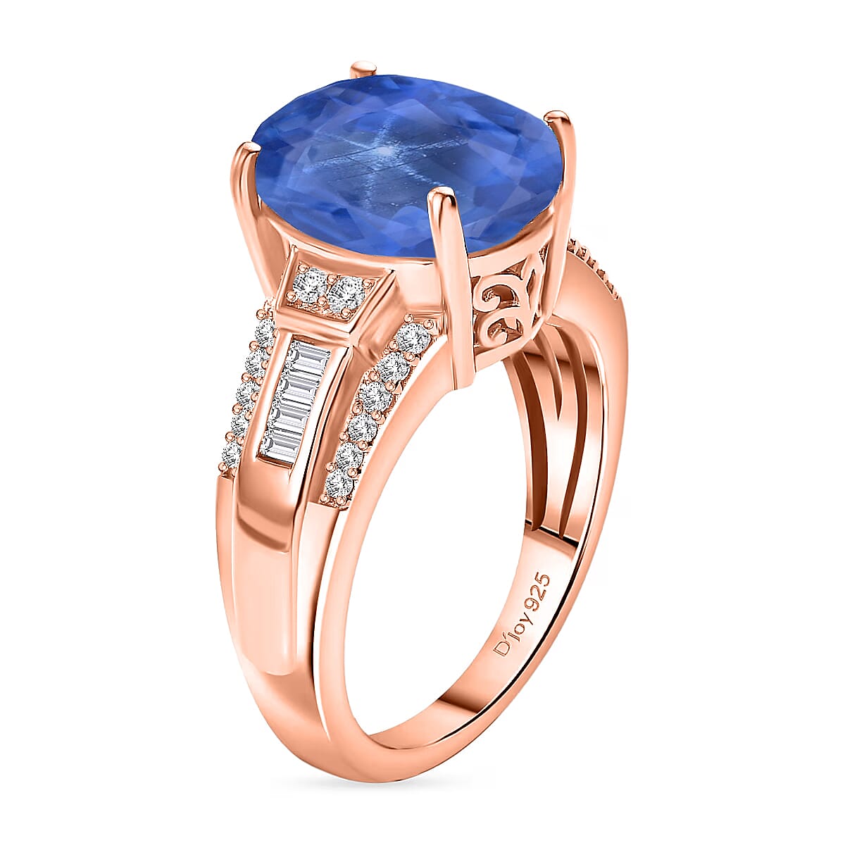 D'Joy Madagascar Blue Sapphire (DF) and White Zircon 7.50 ctw Ring in 18K Vermeil Rose Gold Over Sterling Silver (Size 11.5) image number 3