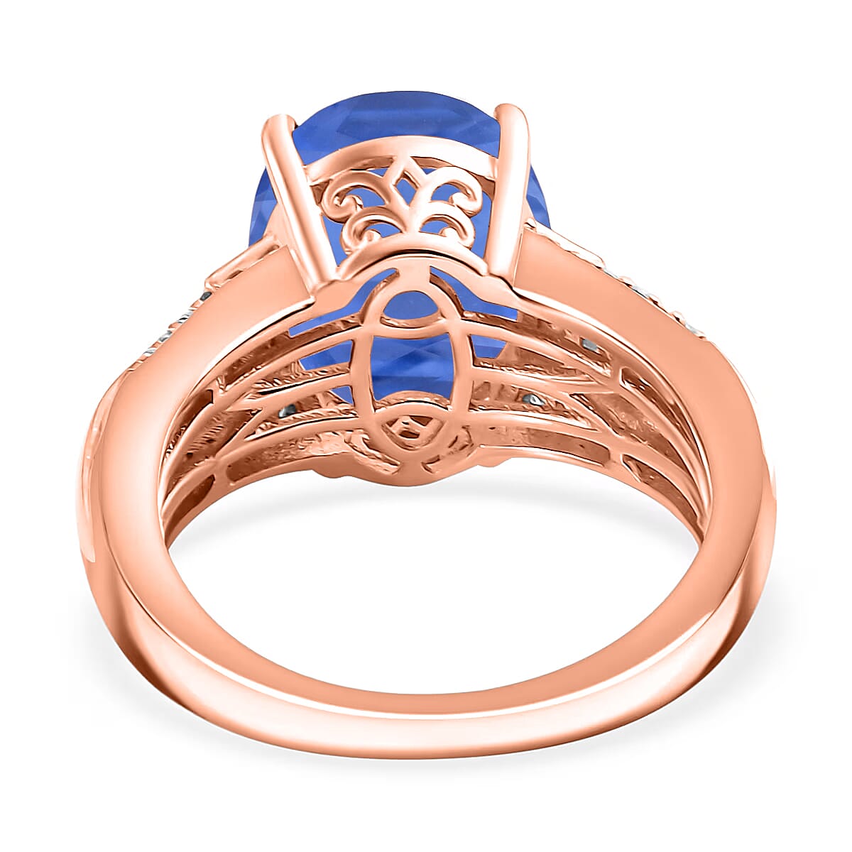 D'Joy Madagascar Blue Sapphire (DF) and White Zircon 7.50 ctw Ring in 18K Vermeil Rose Gold Over Sterling Silver (Size 4.0) image number 4