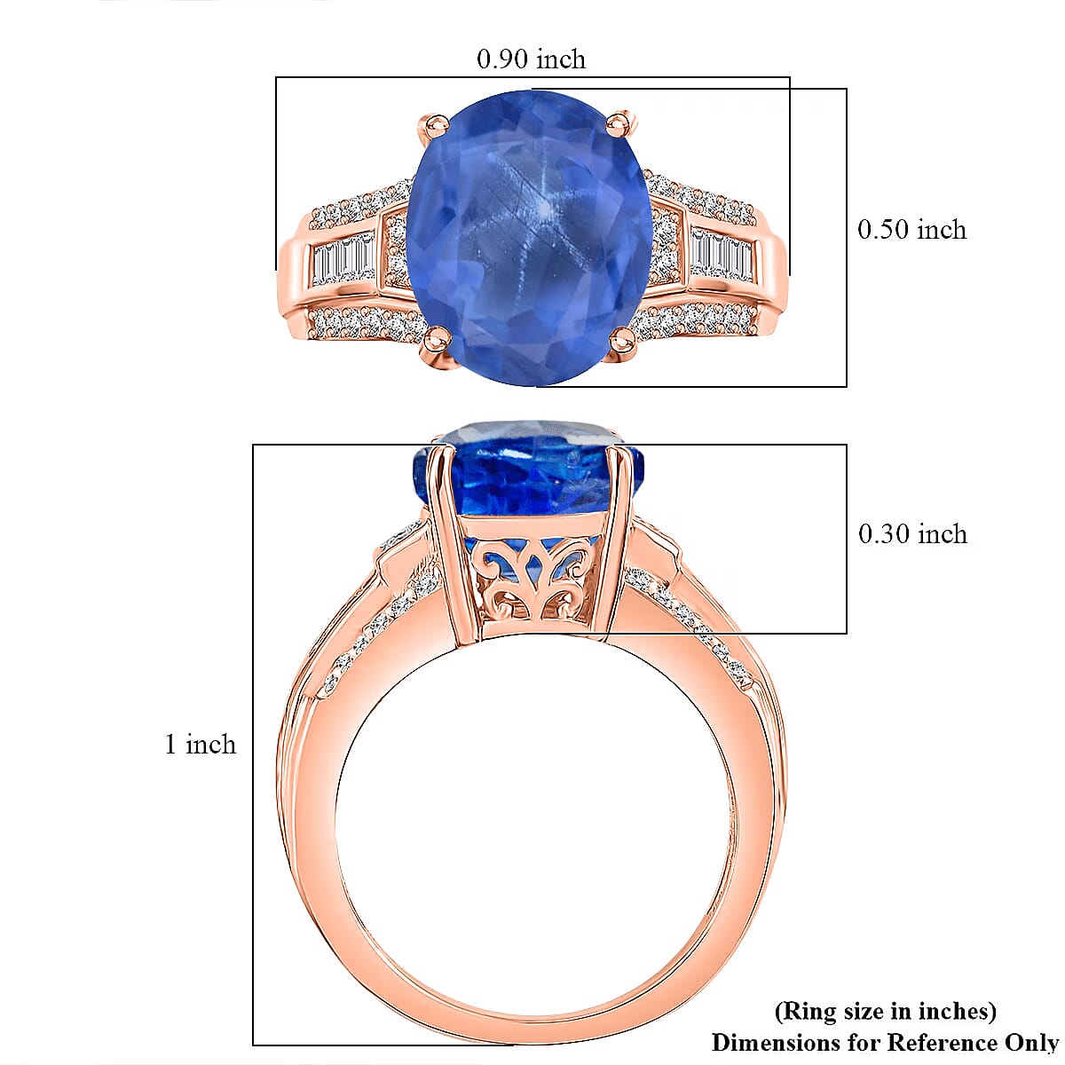 D'Joy Madagascar Blue Sapphire (DF) and White Zircon 7.50 ctw Ring in 18K Vermeil Rose Gold Over Sterling Silver (Size 6.5) image number 5