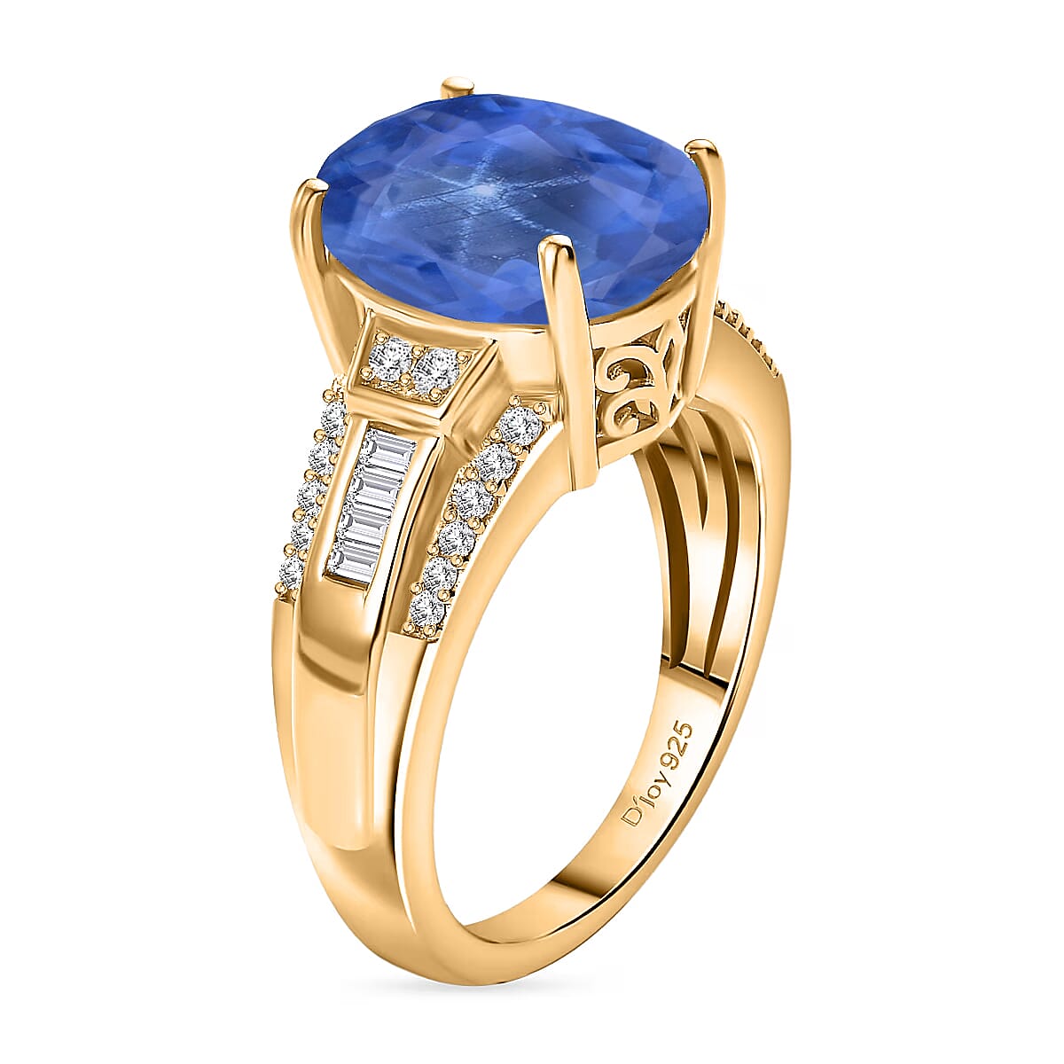D'Joy Madagascar Blue Sapphire (DF) and White Zircon 7.50 ctw Ring in 18K Vermeil Yellow Gold Over Sterling Silver (Size 6.5) image number 3