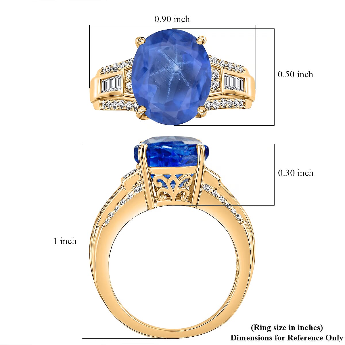 D'Joy Madagascar Blue Sapphire (DF) and White Zircon 7.50 ctw Ring in 18K Vermeil Yellow Gold Over Sterling Silver (Size 6.5) image number 5