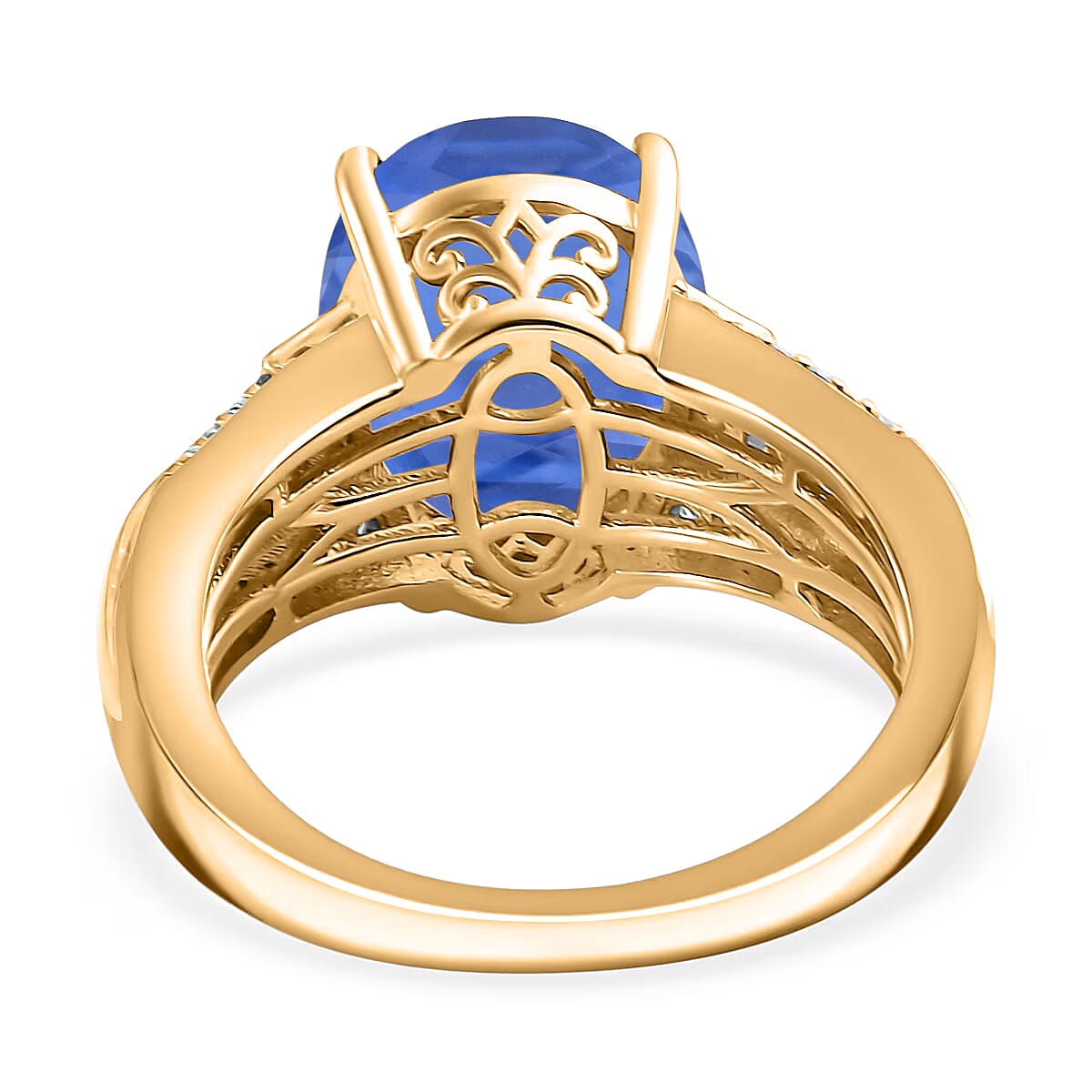 D'Joy Madagascar Blue Sapphire (DF) and White Zircon 7.50 ctw Ring in 18K Vermeil Yellow Gold Over Sterling Silver (Size 8.0) image number 4