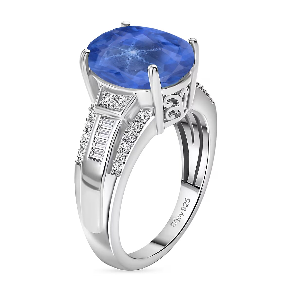 D'Joy Madagascar Blue Sapphire (DF) and White Zircon 7.50 ctw Ring in Rhodium Over Sterling Silver (Size 10.0) image number 3