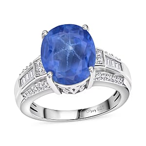 D'Joy Madagascar Blue Sapphire (DF) and White Zircon 7.50 ctw Ring in Rhodium Over Sterling Silver (Size 4.5)