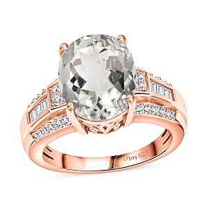 D'Joy White Kunzite ,  White Zircon  Main Stone With Side Stone Ring in 18K RG VermeilSterling Silver ,  Silver Wt. 5.4 g 4.72 ctw