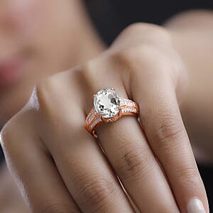 D'Joy White Kunzite ,  White Zircon  Main Stone With Side Stone Ring in 18K RG VermeilSterling Silver ,  Silver Wt. 5.4 g 4.72 ctw