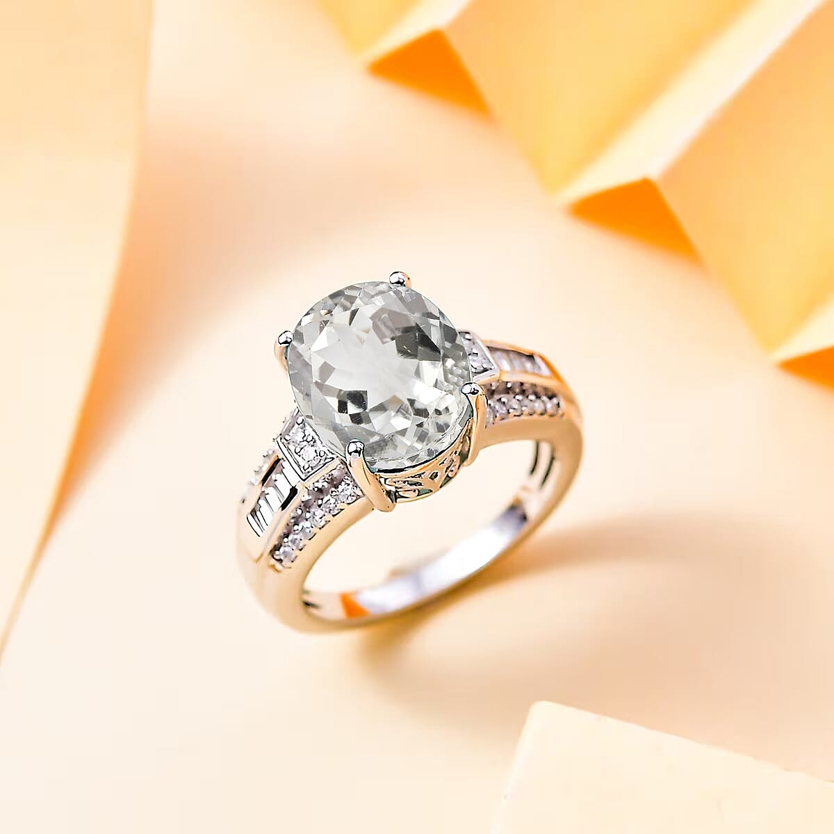 D'Joy White Kunzite and White Zircon 7.50 ctw Ring in Rhodium Over Sterling Silver (Size 11.0) image number 1