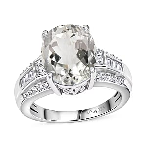 D'Joy White Kunzite ,  White Zircon  Main Stone With Side Stone Ring in Rhodium OverSterling Silver ,  Silver Wt. 5.4 g 4.72 ctw