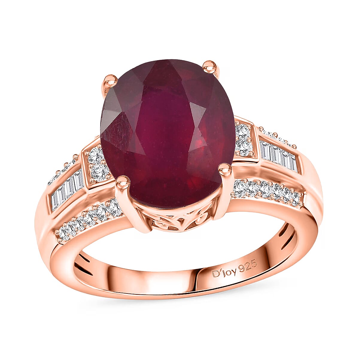 D'Joy Niassa Ruby (FF) and White Zircon 7.50 ctw Ring in 18K Vermeil Rose Gold Over Sterling Silver (Size 12.0)