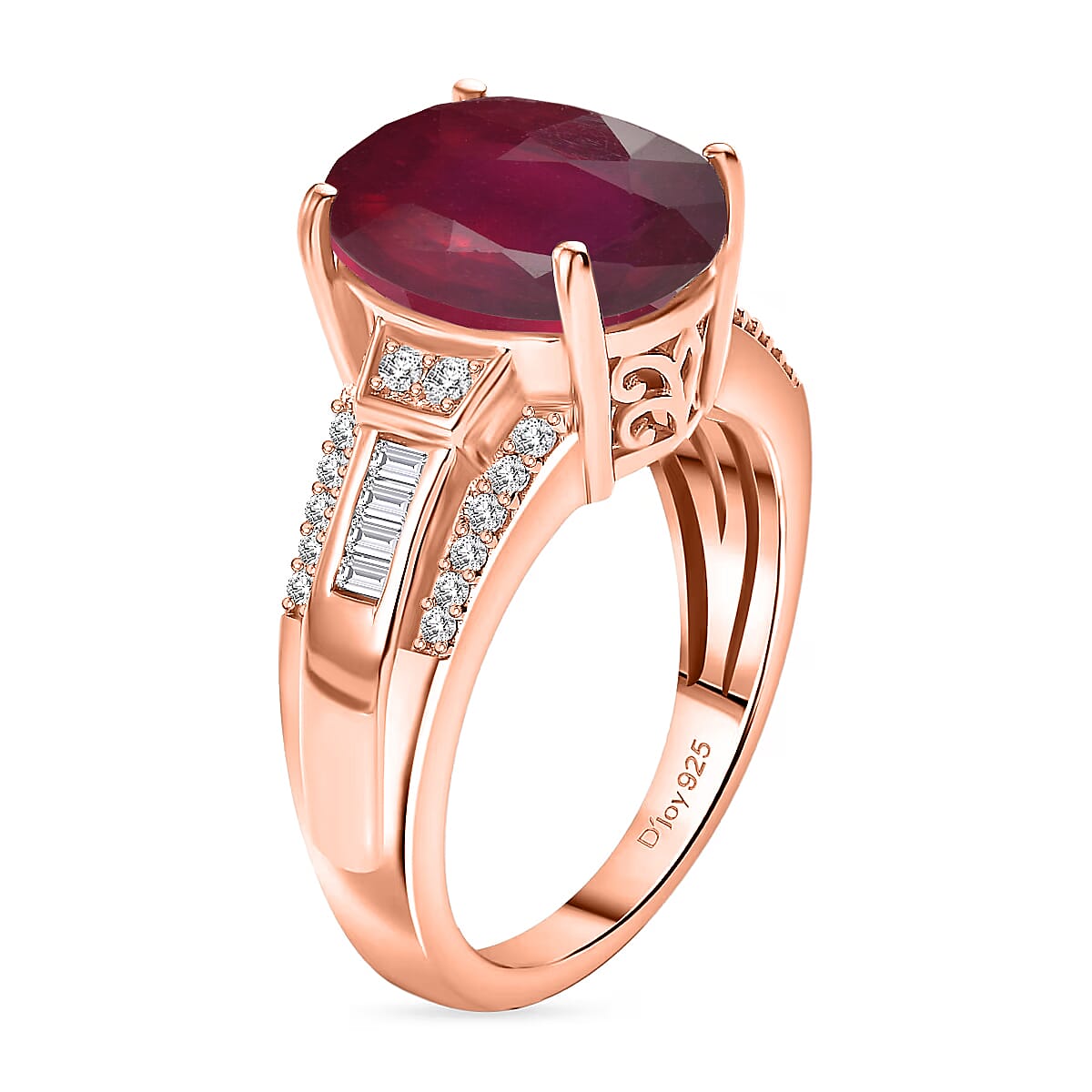 D'Joy Niassa Ruby (FF) and White Zircon 7.50 ctw Ring in 18K Vermeil Rose Gold Over Sterling Silver (Size 12.0)
