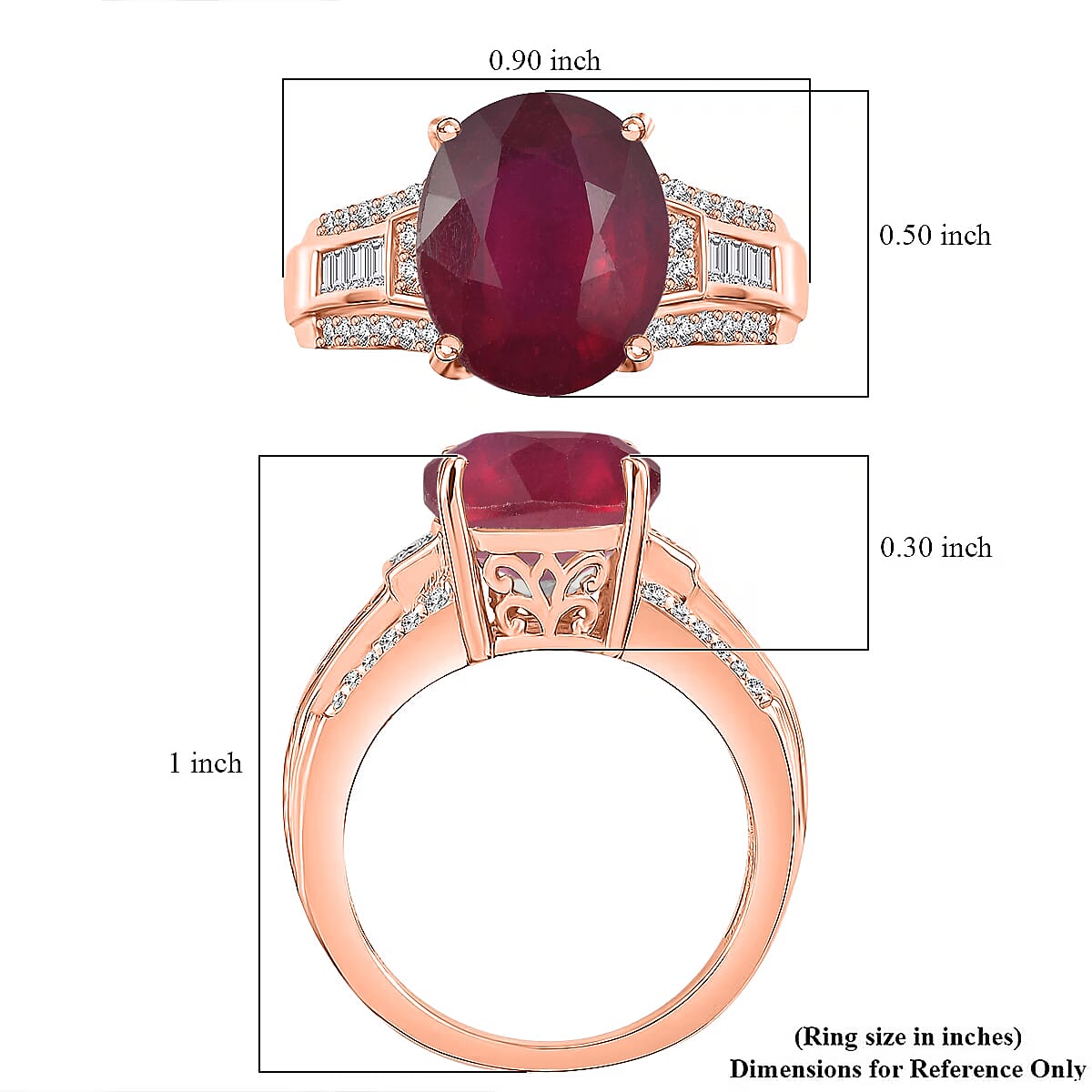 D'Joy Niassa Ruby (FF) and White Zircon 7.50 ctw Ring in 18K Vermeil Rose Gold Over Sterling Silver (Size 12.0)