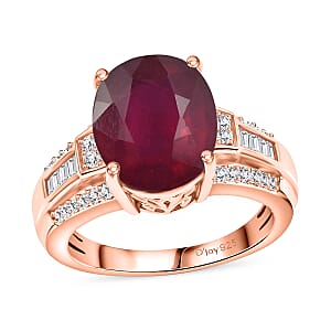 D'Joy Niassa Ruby (FF) and White Zircon 7.50 ctw Ring in 18K Vermeil Rose Gold Over Sterling Silver (Size 8.5)