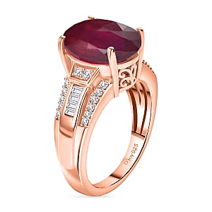 D'Joy Niassa Ruby (FF) and White Zircon 7.50 ctw Ring in 18K Vermeil Rose Gold Over Sterling Silver (Size 8.5)