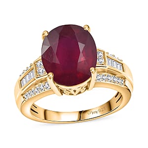 D'Joy Niassa Ruby (FF) and White Zircon 7.50 ctw Ring in 18K Vermeil Yellow Gold Over Sterling Silver (Size 6.0)
