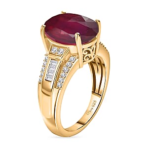 D'Joy Niassa Ruby (FF) and White Zircon 7.50 ctw Ring in 18K Vermeil Yellow Gold Over Sterling Silver (Size 7.0)