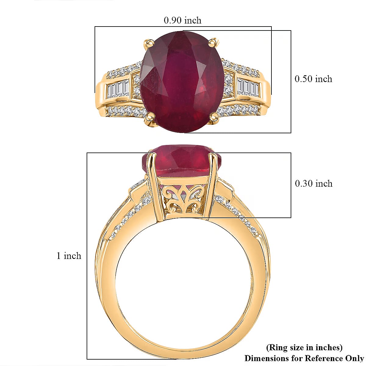 D'Joy Niassa Ruby (FF) and White Zircon 7.50 ctw Ring in 18K Vermeil Yellow Gold Over Sterling Silver (Size 9.0) image number 5