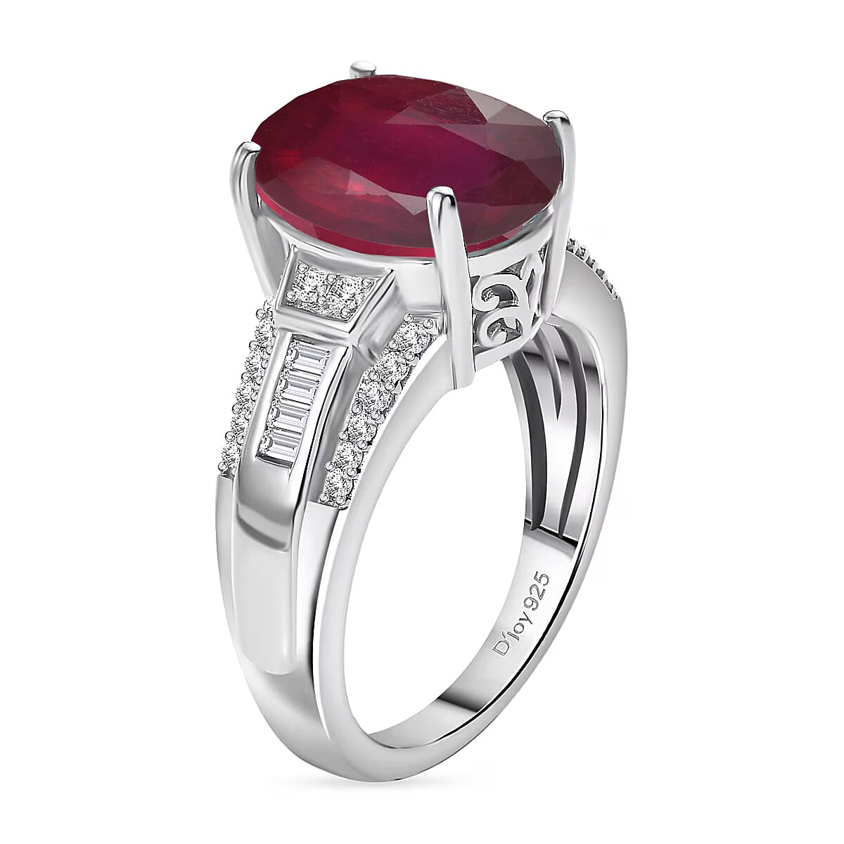 D'Joy Niassa Ruby (FF) and White Zircon 7.50 ctw Ring in Rhodium Over Sterling Silver (Size 10.0) image number 3