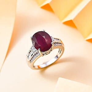 D'Joy Niassa Ruby (FF) and White Zircon 7.50 ctw Ring in Rhodium Over Sterling Silver (Size 11.0)