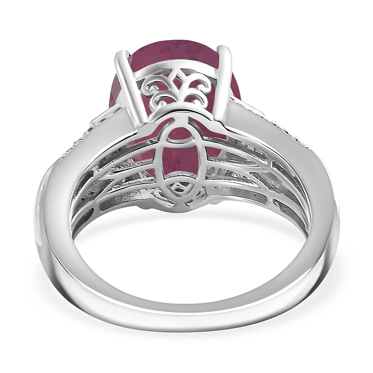 D'Joy Niassa Ruby (FF) and White Zircon 7.50 ctw Ring in Rhodium Over Sterling Silver (Size 6.0) image number 4
