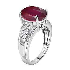 D'Joy Niassa Ruby (FF) and White Zircon 7.50 ctw Ring in Rhodium Over Sterling Silver (Size 7.5)