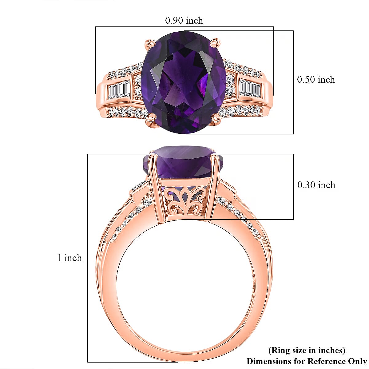 D'Joy Lusaka Amethyst and White Zircon 5.60 ctw Ring in 18K Vermeil Rose Gold Over Sterling Silver (Size 11.0) image number 5