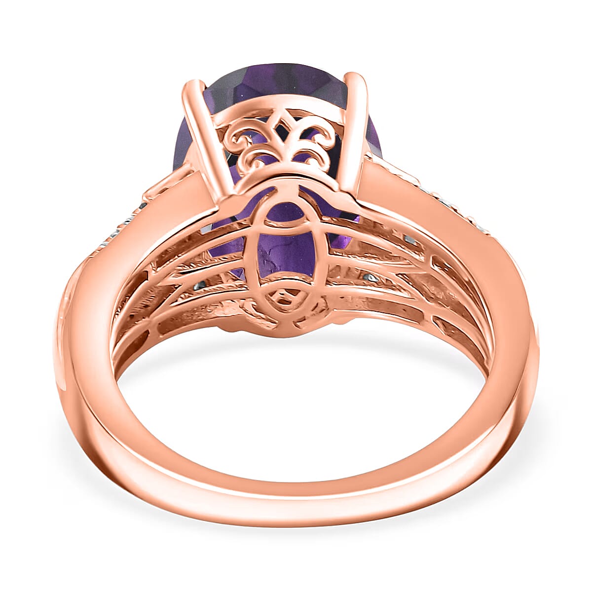 D'Joy Lusaka Amethyst and White Zircon 5.60 ctw Ring in 18K Vermeil Rose Gold Over Sterling Silver (Size 11.5) image number 4