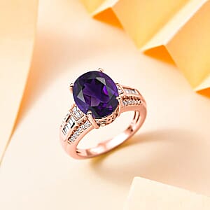 D'Joy Lusaka Amethyst and White Zircon 5.60 ctw Ring in 18K Vermeil Rose Gold Over Sterling Silver (Size 4.0)