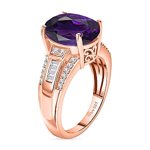 D'Joy Lusaka Amethyst and White Zircon 5.60 ctw Ring in 18K Vermeil Rose Gold Over Sterling Silver (Size 7.0)