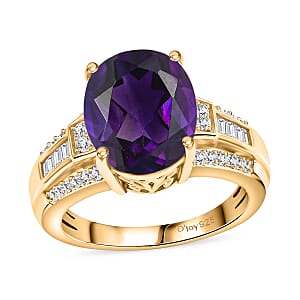 D'Joy Lusaka Amethyst and White Zircon 5.60 ctw Ring in 18K Vermeil Yellow Gold Over Sterling Silver (Size 10.0)