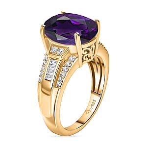 D'Joy Lusaka Amethyst and White Zircon 5.60 ctw Ring in 18K Vermeil Yellow Gold Over Sterling Silver (Size 11.5)