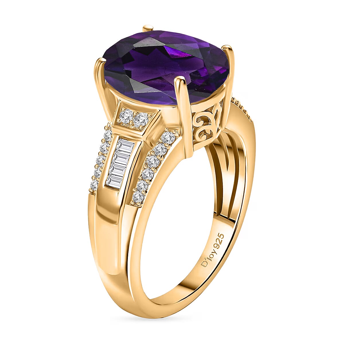 D'Joy Lusaka Amethyst and White Zircon 5.60 ctw Ring in 18K Vermeil Yellow Gold Over Sterling Silver (Size 5.0) image number 3