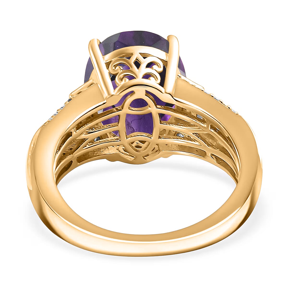 D'Joy Lusaka Amethyst and White Zircon 5.60 ctw Ring in 18K Vermeil Yellow Gold Over Sterling Silver (Size 7.5) image number 4