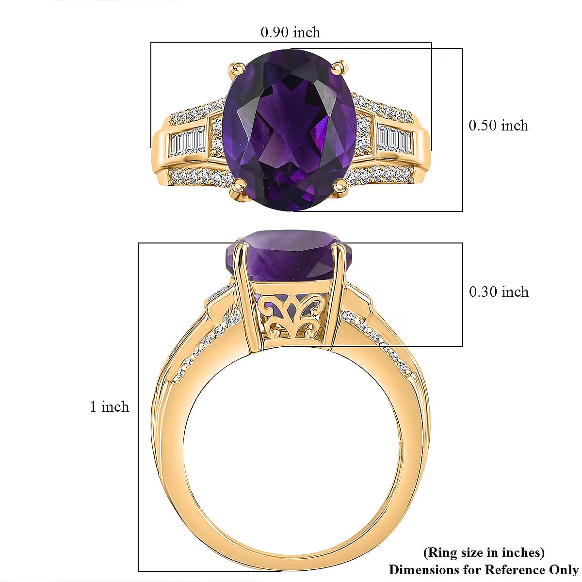 D'Joy Lusaka Amethyst and White Zircon 5.60 ctw Ring in 18K Vermeil Yellow Gold Over Sterling Silver (Size 9.0) image number 5