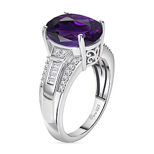 D'Joy Lusaka Amethyst and White Zircon 5.60 ctw Ring in Rhodium Over Sterling Silver (Size 11.0)
