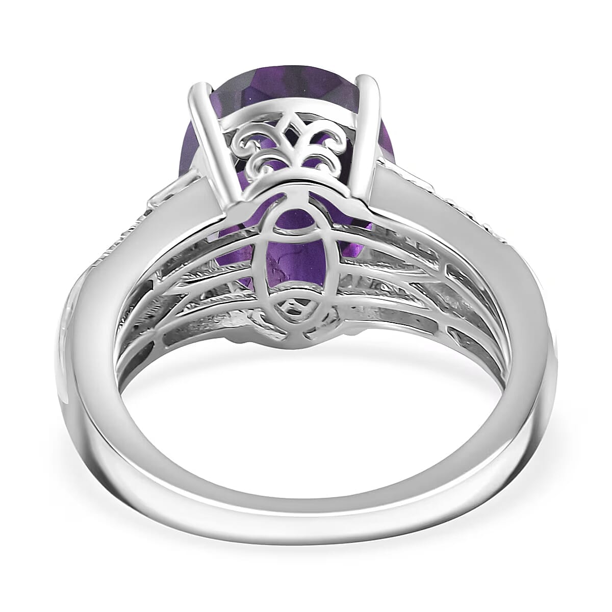 D'Joy Lusaka Amethyst and White Zircon 5.60 ctw Ring in Rhodium Over Sterling Silver (Size 11.0) image number 4