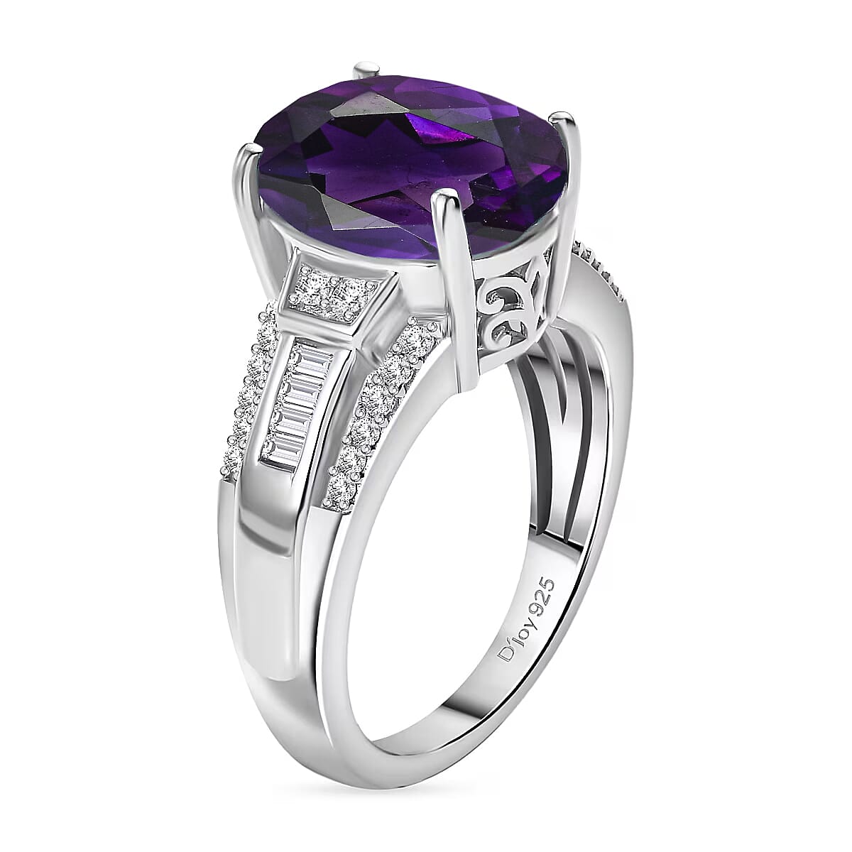 D'Joy Lusaka Amethyst and White Zircon 5.60 ctw Ring in Rhodium Over Sterling Silver (Size 4.0) image number 3