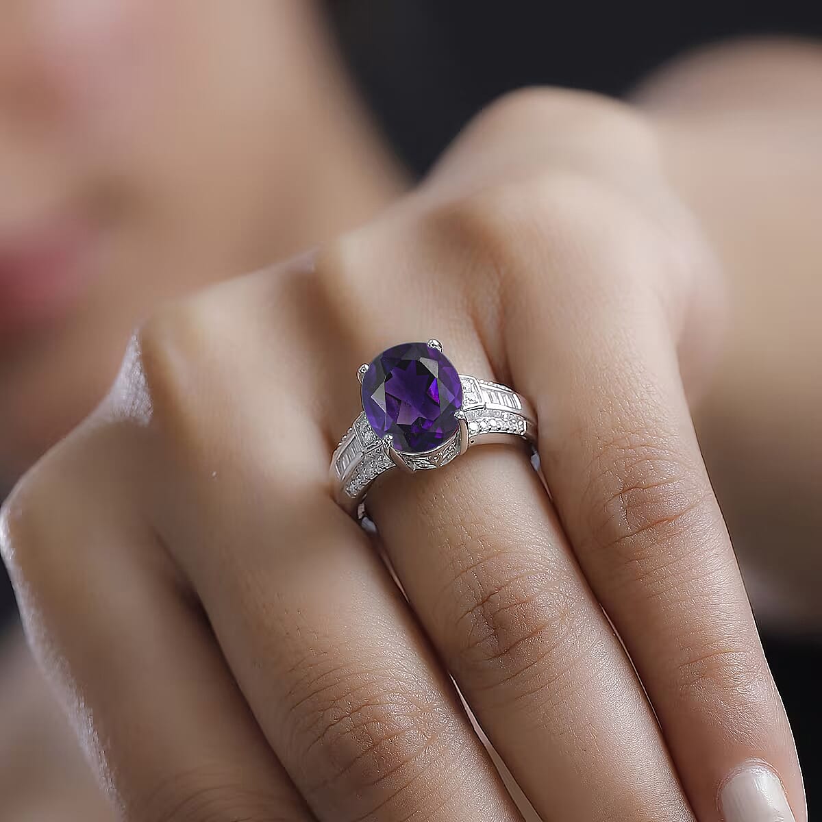 D'Joy Lusaka Amethyst and White Zircon 5.60 ctw Ring in Rhodium Over Sterling Silver (Size 4.5) image number 2