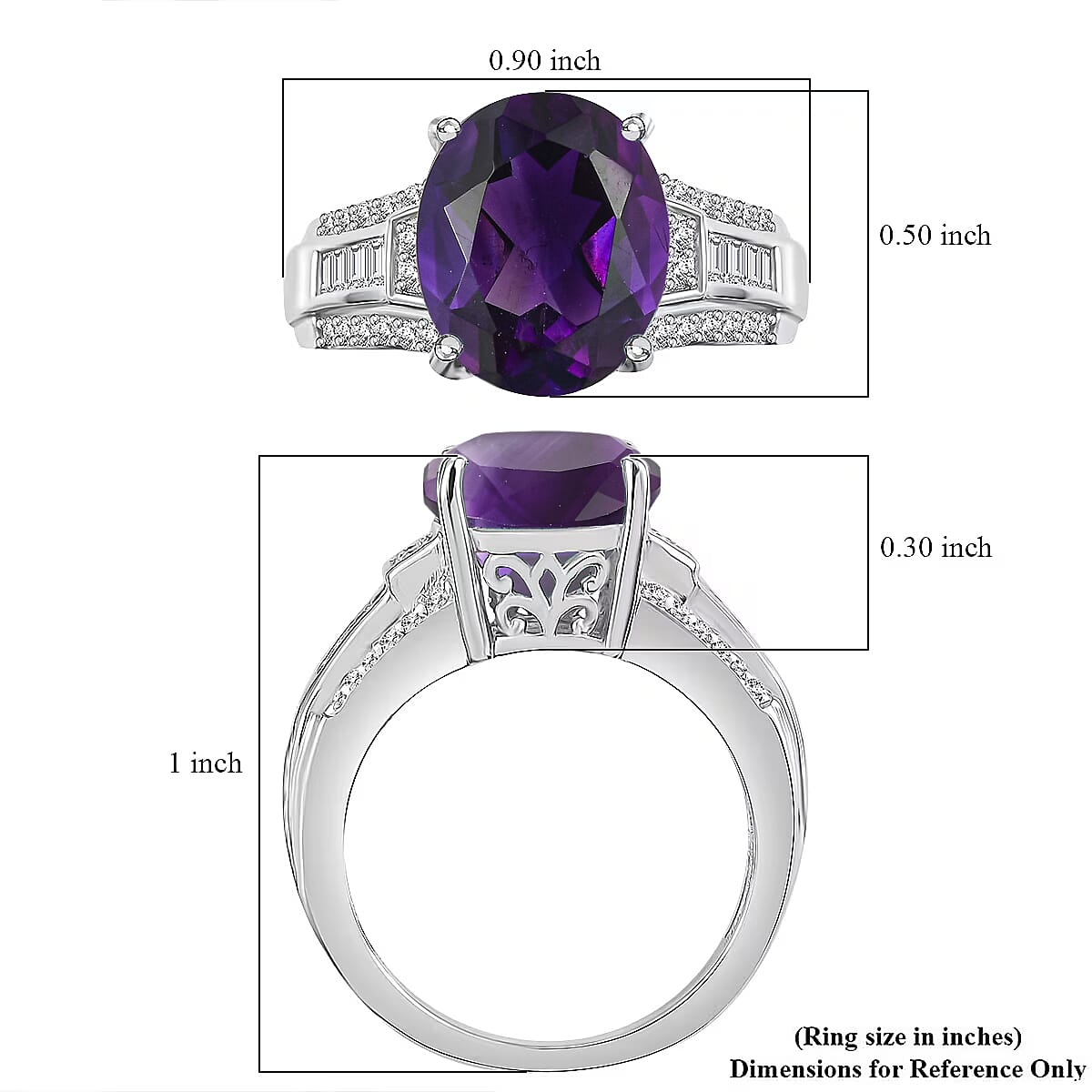 D'Joy Lusaka Amethyst and White Zircon 5.60 ctw Ring in Rhodium Over Sterling Silver (Size 6.0) image number 5